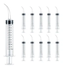 CINOCA 10PCS 12ml/cc Dental Irrigation Syringe - Curved Tip for Wisdom White 