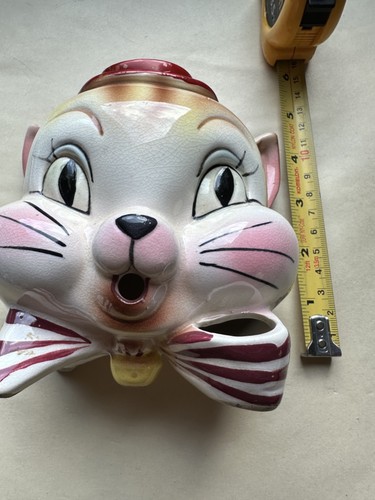 Vintage Katze mit Schleife & Hut Keramik Schnurhalter Wandhalterung - Bild 9 von 10