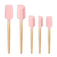 Wooden Handle Silicone Rubber Spatula Set 5 Piece for 2.36×12.44, Pink
