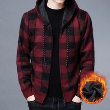 Men's Sherpa Lined Plaid Hooded Jacket Full Zip Fleece Winter Coat