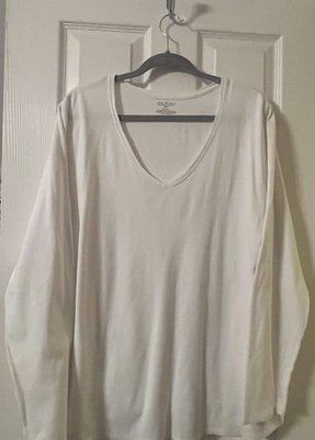 Lane Bryant (22/24) White Top V Neck L/S 100% Pima Cotton Stretchy Soft Comfy