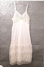 VNTG 50s Slip Dress Nightgown Petticoat IVORY Lace Chiffon Nylon Small Coquette