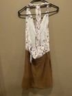 Retro Stage Eyelet Halter Romper Mustard Floral Lace Cutout Small — photo 5