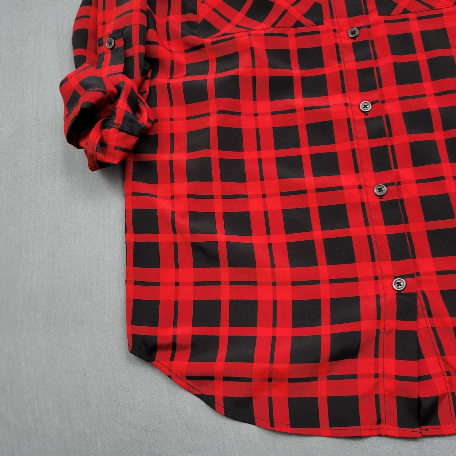 Michael Kors Blouse Womens Small S Long Roll Tab Beaded Tunic Button Plaid Red thumbnail 5