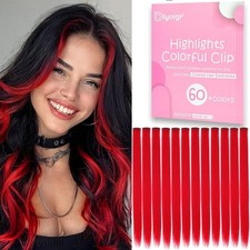12PCS Red Clip In Hair Extensions 22 Inch Long Straight Heat Resistant Synthetic