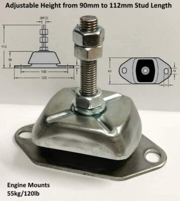 Marine Flexibles Motorlager 55KG, 12mm Bolzen, Volvo Penta, Mercruiser, Beta,