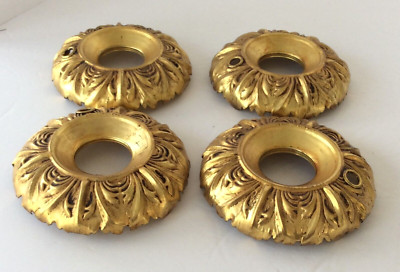 4 Chandelier Gold Tone Light Bulb Collars / Tray / Dish Cups - Patent 1922