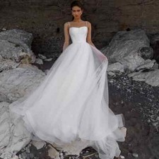 Boho A-Line Wedding Dresses Beading Sleeveless Zipper Back Bridal Gowns Train