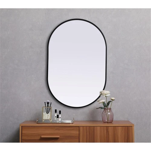 Elegant Decor Asha 24x36" Oval Modern MDF Wood/Iron Mirror in Black - Picture 2 of 11
