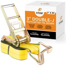Ratchet Straps Heavy Duty - 3 Inch x 30 Foot Tie Down Straps Double J Hooks 1 pk