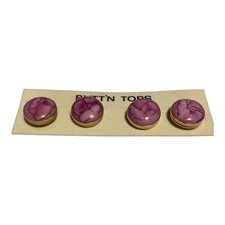 Vintage Set 4 Pink Purple Faux Marble Button Covers Butt’n Tops Gold Rim NOS