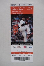 SAN FRANCISCO GIANTS VS MIAMI MARLINS 5/15/2014 FULL TICKET~ MADISON BUMGARNER