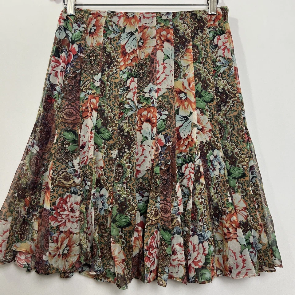 Falda De Colección Años 90 Y2K Seda Talla 4 Marrón Floral Estampado Paisley Boho Grunge Hada Foto 3 de 4