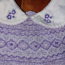 Vtg Moonbeams Smock Romper Jumper 18 month Girl Embroidery Lavender Purple Baby