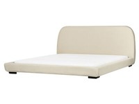 Polsterbett Stoff Beige Creme Mit Lattenrost 180X200 Cm Hohes Kopfteil Roisel