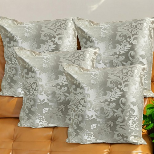 Set of 4 - Cushion Covers Cream Flower Floral 16X16" 40X40 Cm Elegant Design Zip - Picture 10 of 10