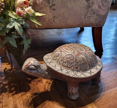 Vtg Hecho En Mexico Turtle Figurine Statue Large Stoneware/Ceramic 13'' Width