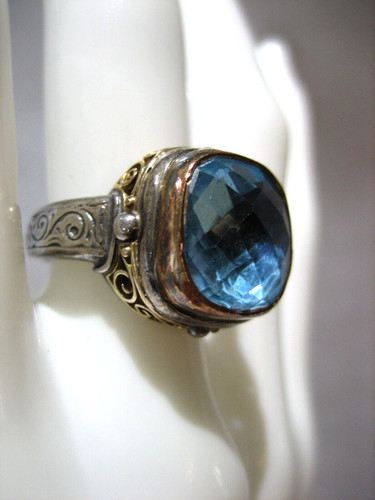 GEROCHRISTO DESIGNER BLUE TOPAZ STERLING SILVER & 18K GOLD RING SIZE 6.25