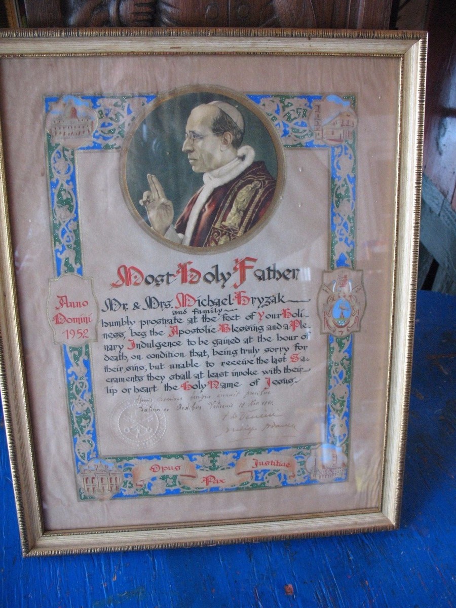 POPE PIUS XII PAPAL APOSTOLIC BENEDICTION PLENARY INDULGENCE 1952