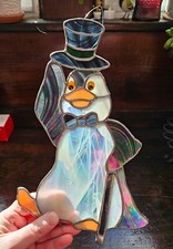 Stained Glass Penguin Tuxedo Top Hat w Cane Handmade Art OOAK LARGE 11"