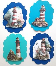 Lighthouse Scene Birds Flower Dimensional Card Front Scrapbook Embellishment 856