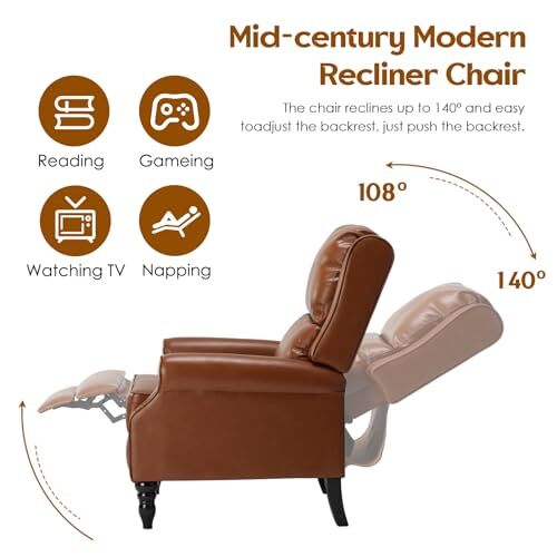 STARY Faux Leather Pushback Recliner Chair for Living Room Bedroom