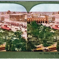c1899 Zocalo, Mexico City Main Square Stereo Card Birds Eye Litho Photo Mex. V12