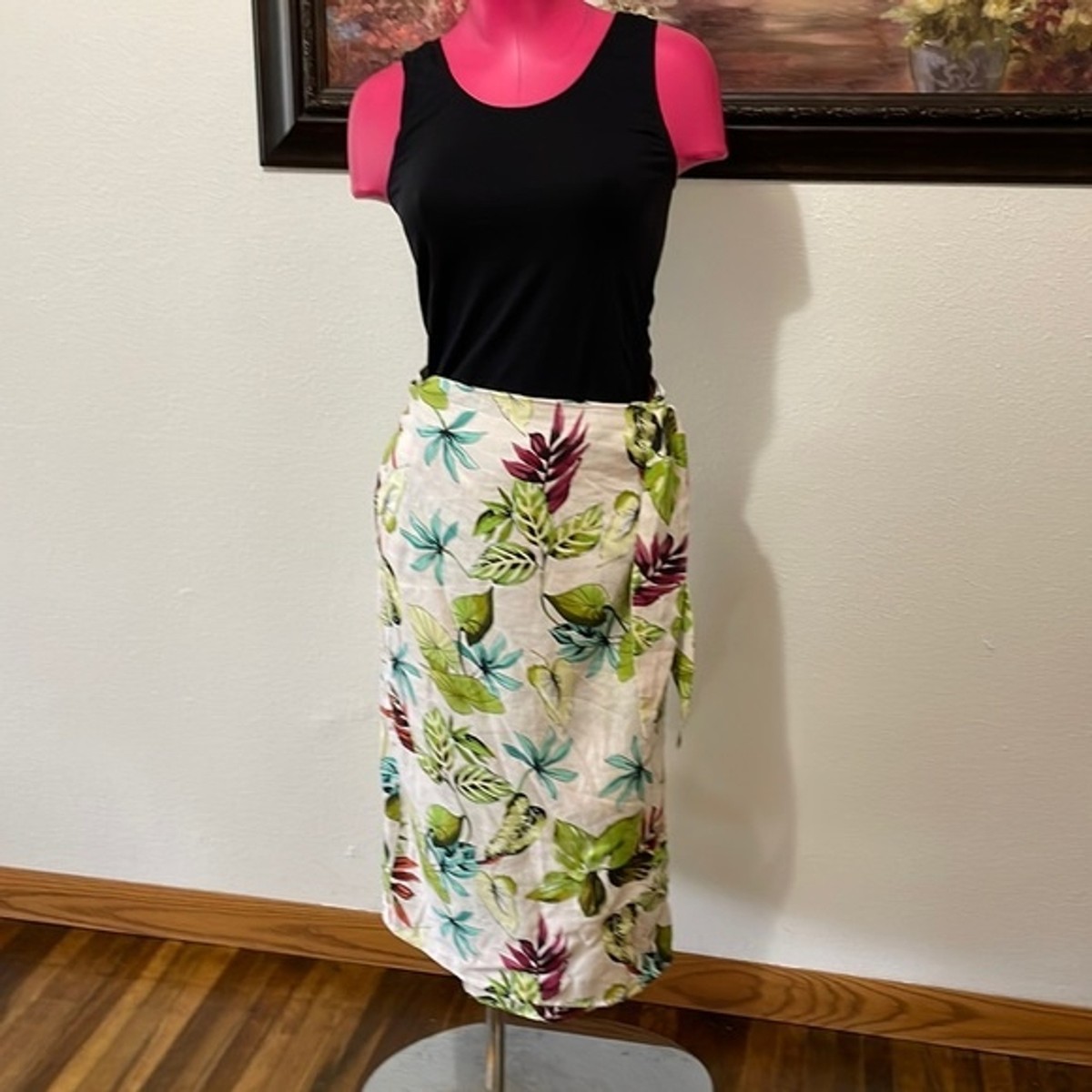 Panama Jack Floral Tropical Hawaiian Linen Blend Wrap Skirt Sz M