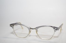True Vintage Art-Craft Browline Eyeglasses Frames 46 22 4 1/4-5 1/2" Etched AL.