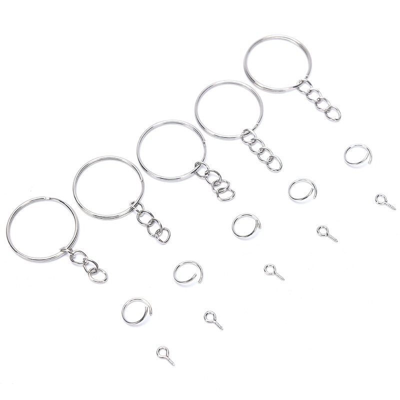 150pcs Key Ring with Chain Split Jump Rings with Screw Eye Pins DIY