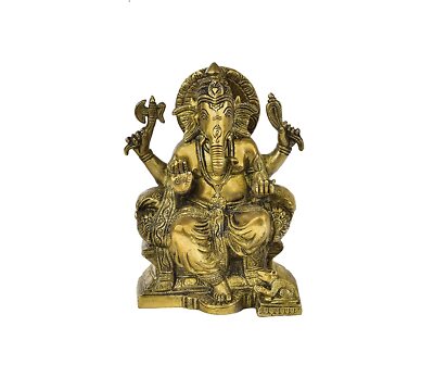 Brass Ganesh Statue Sitting on Base with Mouse Statue Showpiece For Home Decor