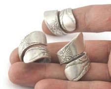 Spoon Wrap Ring Flower Adjustable Antique Silver Plated Brass 7us 4072