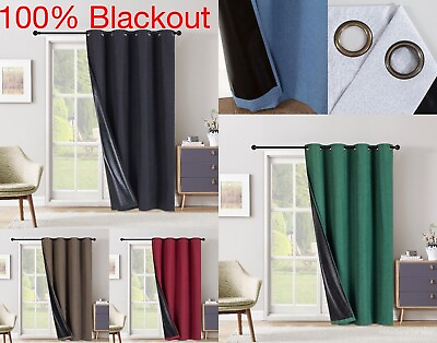 #ad 100% Blackout EXTRA WIDE Window Curtain Black Backing 8 Grommets All Sizes $12.63