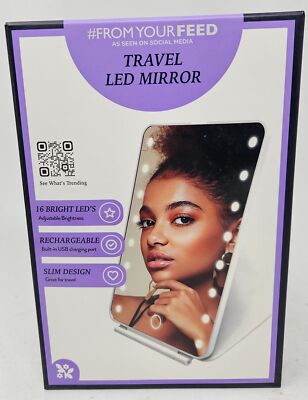 Travel LED Mirror, 16 LEDs, Includes Stand, Re-Chargeable White by Vivitar