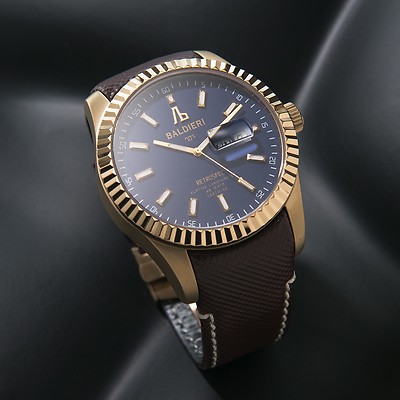 LUXURY WATCH ALESSANDRO BALDIERI  SWISS 45MM GOLD PLATED, BLUE DIAL .NEW