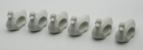 6 Vintage Ceramic White Duck Napkin Rings Holders Japan Farmhouse READ