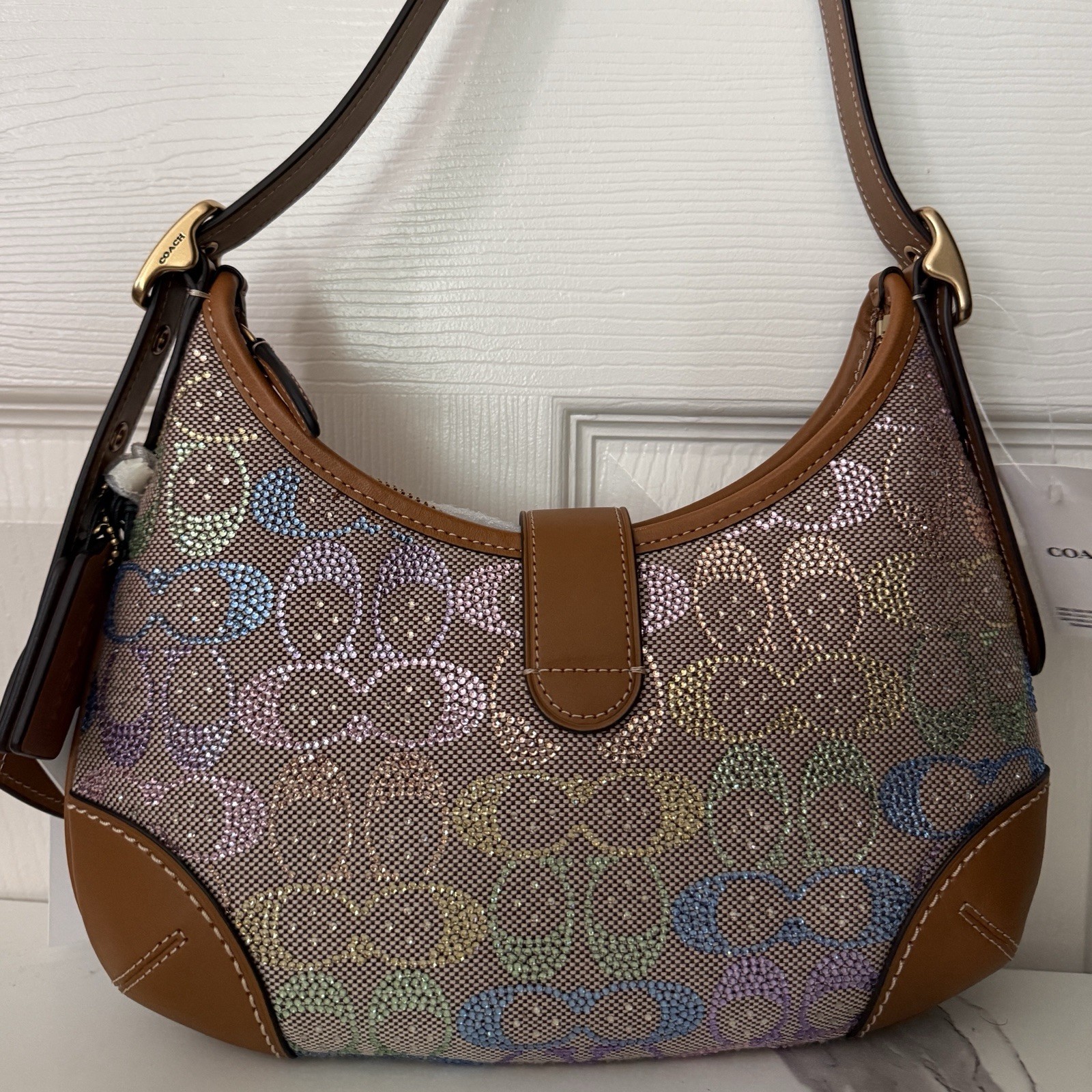 NWT COACH Rainbow Candy Crystal Hamptons Hobo Bag Signature Jacquard image 6
