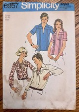 Mens Vtg 1970s Sewing Pattern 42-44 Simplicity 6957 Long/Short Sleeve Shirts CUT