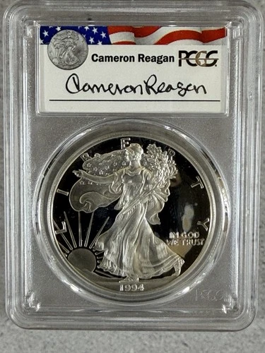 PR69 DCAM 1994-P American Silver Eagle Legacy Cameron Reagan Signed PCGS *8P20