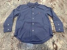 Ralph Lauren Boys Button Down Dress Shirt Navy Dark Blue White Check Size 6