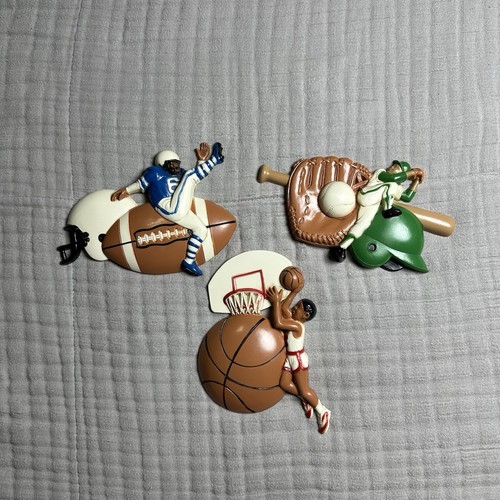 Vintage Burwood Sports Wall Decor 1991 Kids Room 3213 - 3 pc Baseball Football..