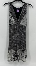 Karen Kane Sleeveless V-Neck A Line Dress Women's Medium Black White Multi