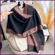 Women Winter Imitation Cashmere Retro Leopard Print Scarf Warm Pashmina
