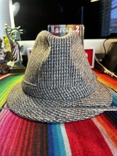 Harris Tweed Hand Woven Brim Hat Fedora Made In Scotland Vintage Sherlock Style
