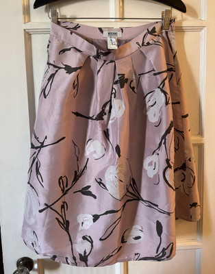 MOSCHINO Cheap and Chic Pink Floral Silk Satin Pleated A-Line Lined Skirt 40