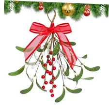 Mistletoe Christmas Decor, Artificial Mistletoe Decoration Red & White Berries