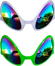 2 Pairs Alien Glasses,Silver Green Alien Eyes Glasses for Festivals, Cosplay,