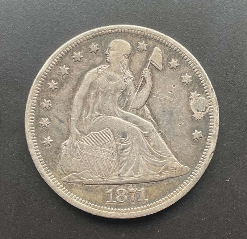 1871 Seated Liberty  Silver Dollar - Circulated/Plugged