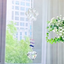 Pet Memorial Glass Sun Catchers 2 PCS Set Paw Print Hanging Decoration