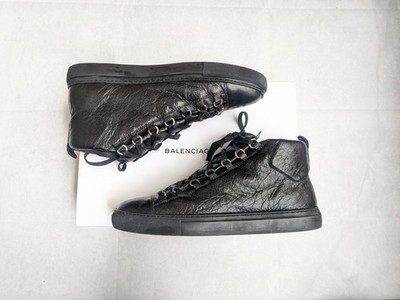 Balenciaga Arena Black Men 10 43 Leather High Top Sneakers Shoes